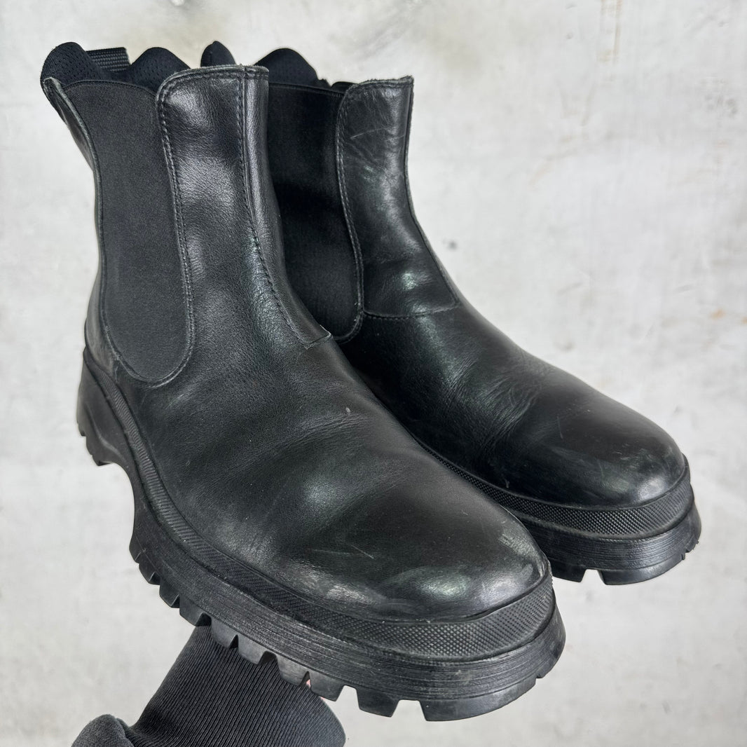 Prada Black Leather Slip Brixxen Boots