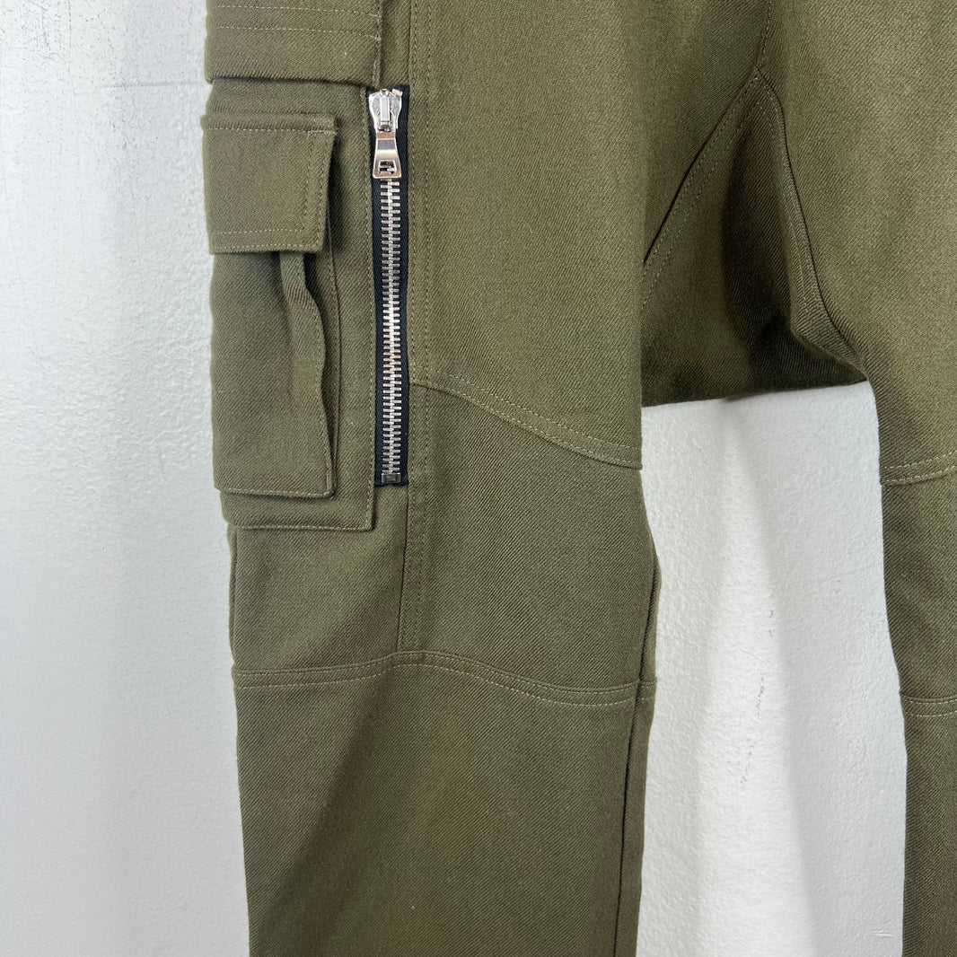 Balmain Green Wool Moto Cargo Pants