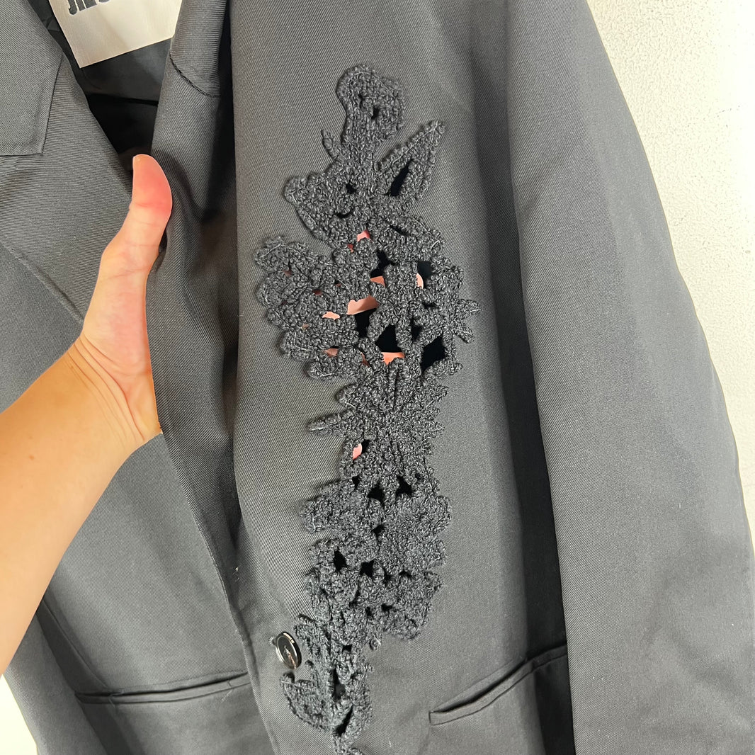 Jil Sander Black Floral Knit Trench Coat
