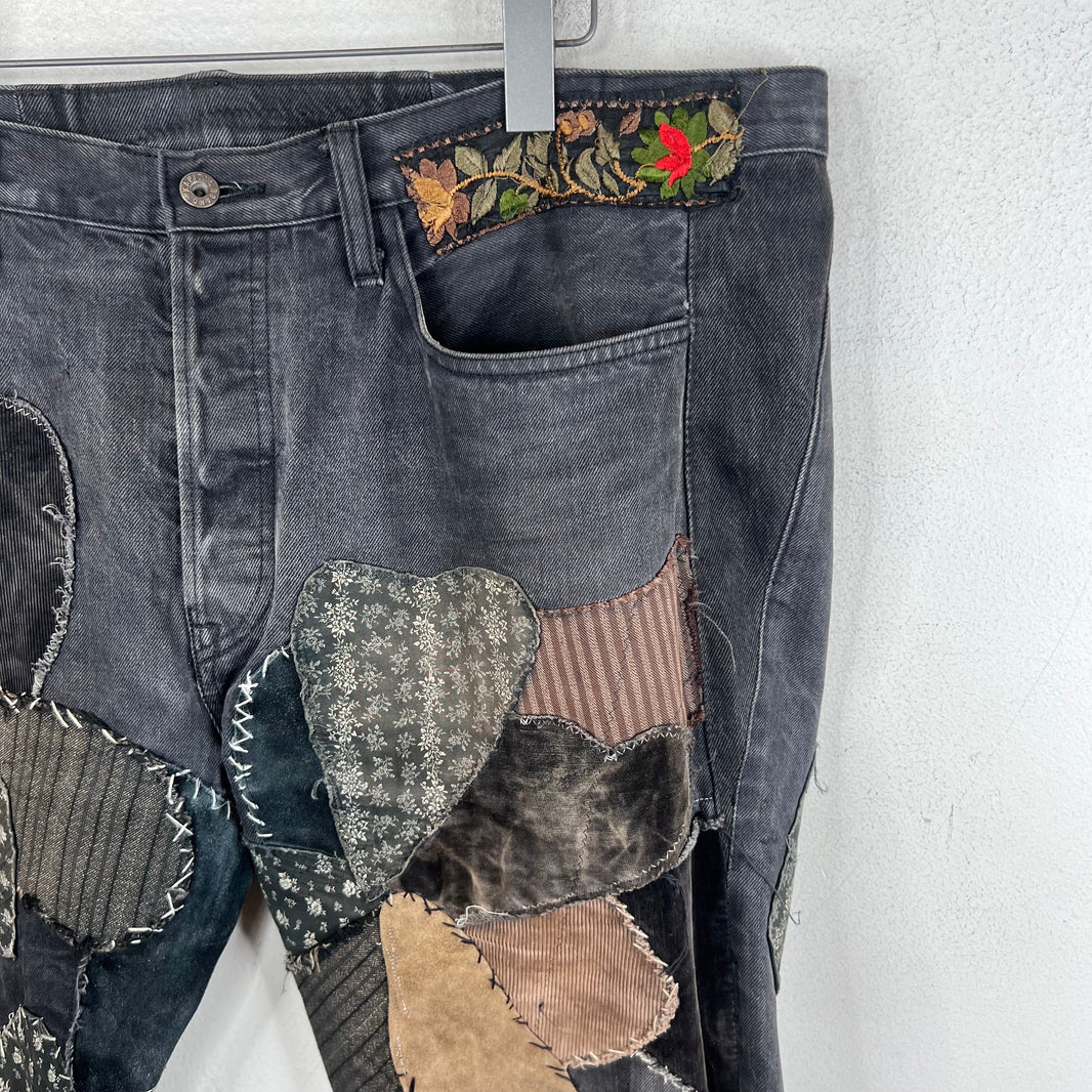 Kapital Black Patchwork Straight Denim Jeans