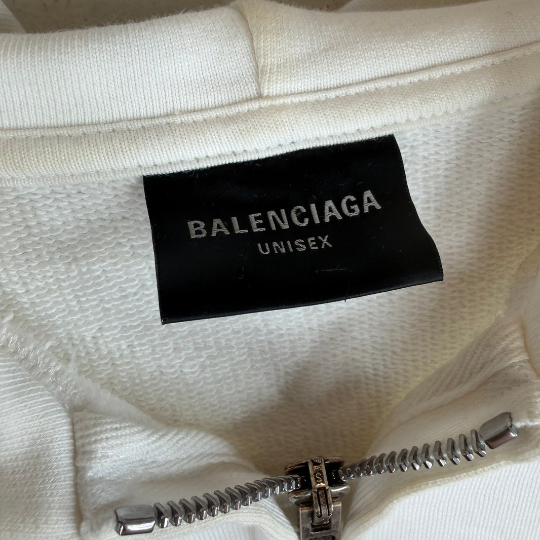 Balenciaga White Soccer Crest Zip Up Hoodie