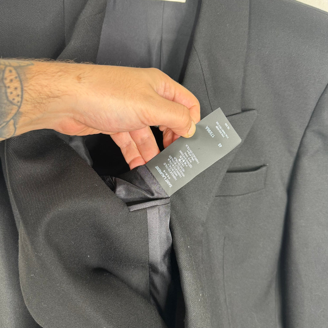 Saint Laurent Black Padded Shoulder Long Blazer