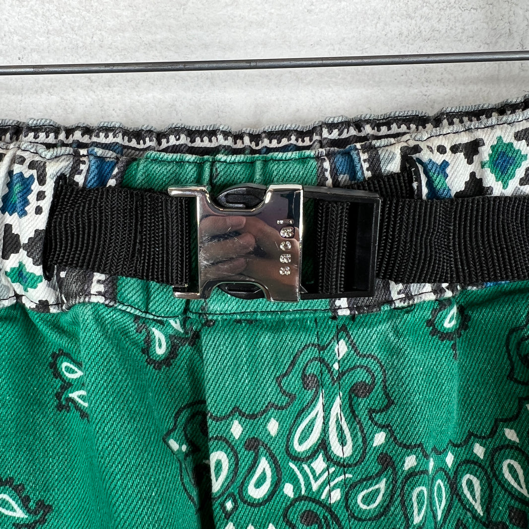 Sacai Green Paisley Belted Cargo Shorts