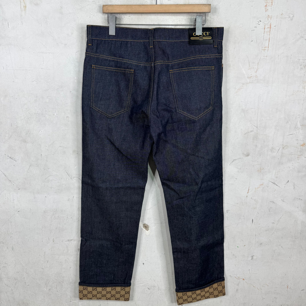 Gucci Monogram Cuffed Raw Jeans