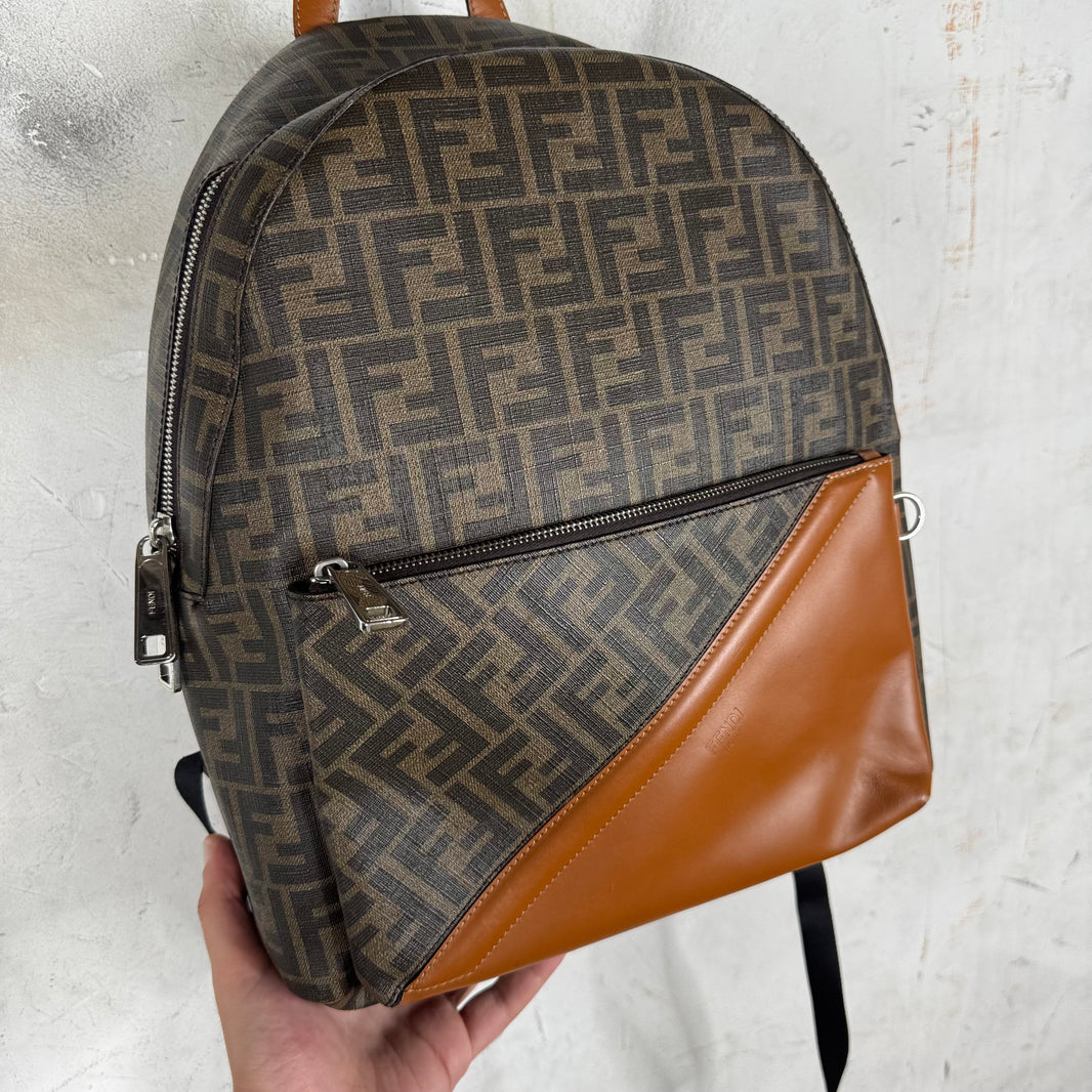 Fendi Leather Paneled Zucca Backpack