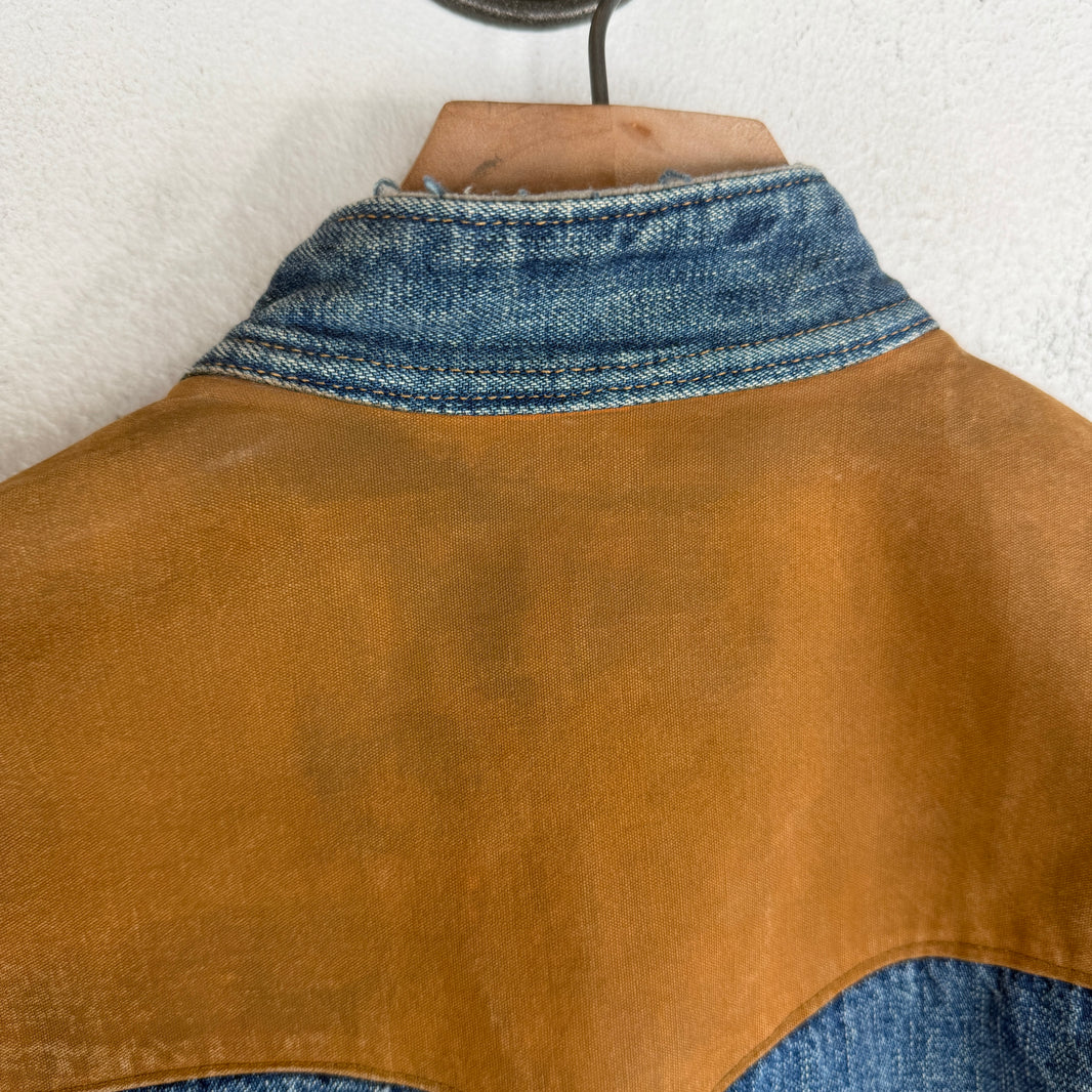 RRL Denim Western Snap Button Mandarin Collar Denim Shirt