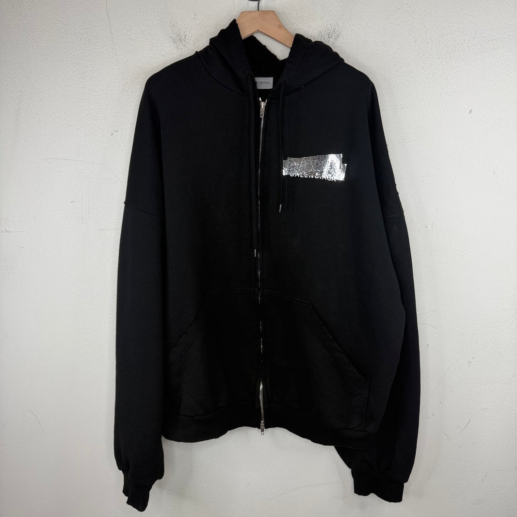 Balenciaga Silver Tape Zip-Up Hoodie