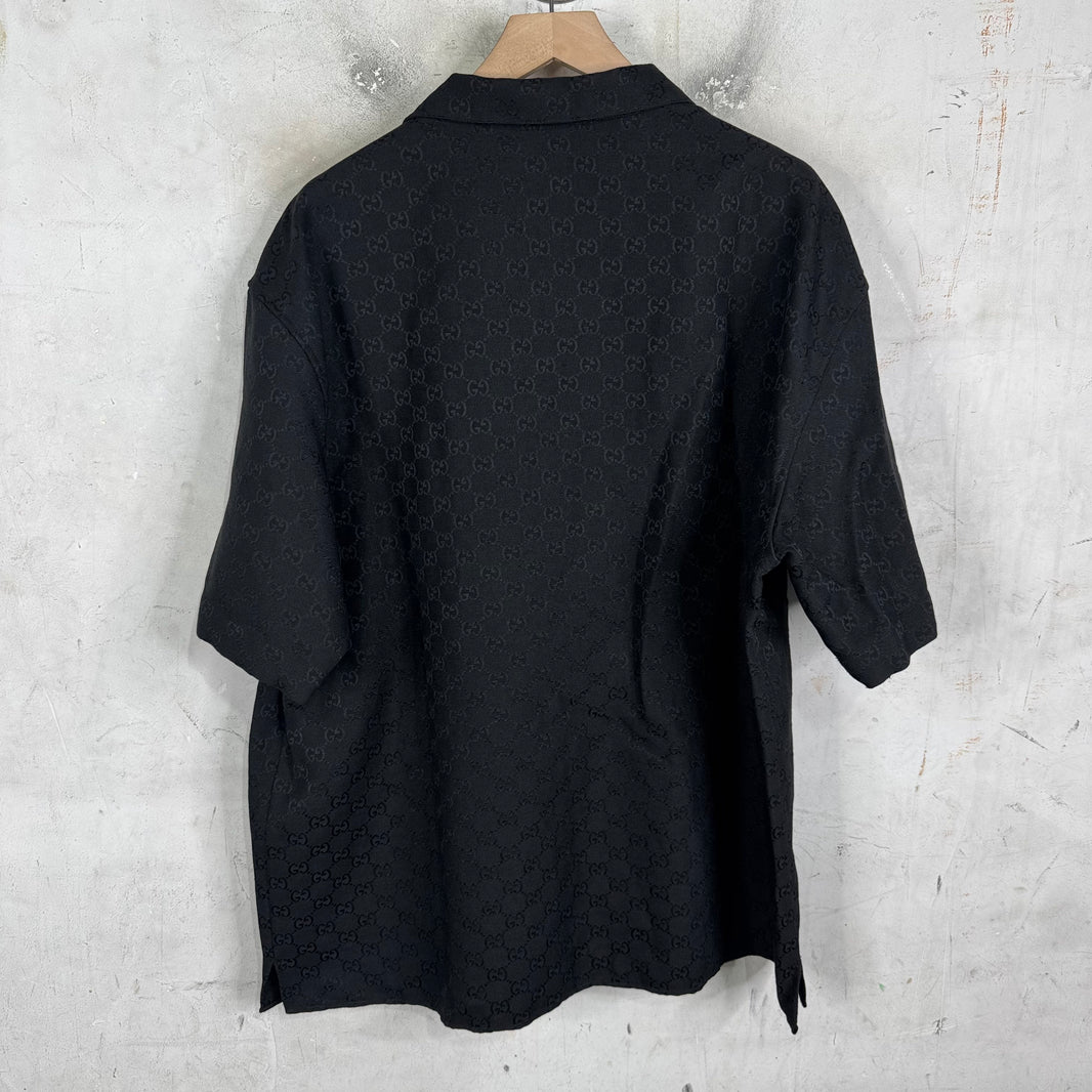 Gucci Black Monogram Camp Collar Shirt