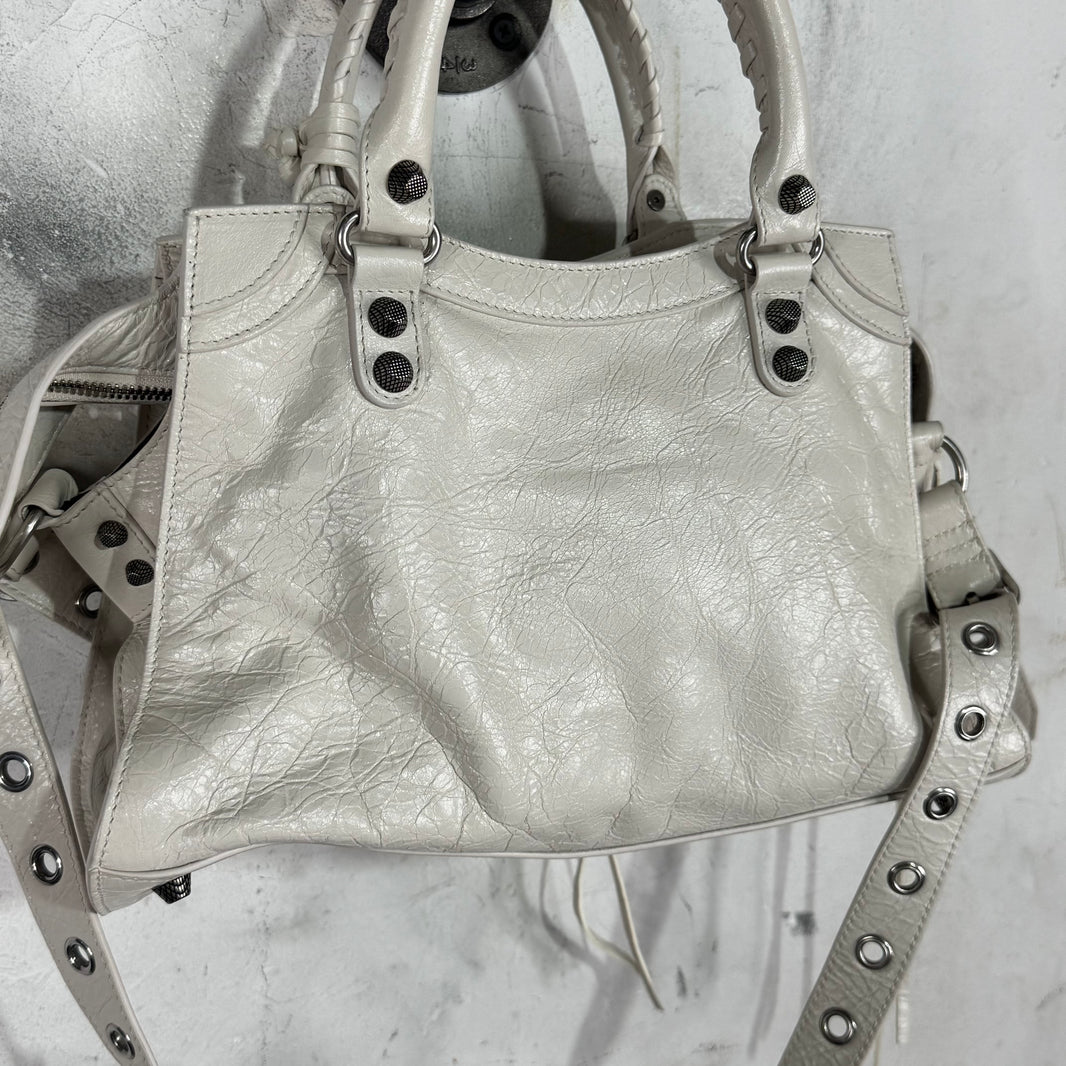 Balenciaga White Lambskin City Bag