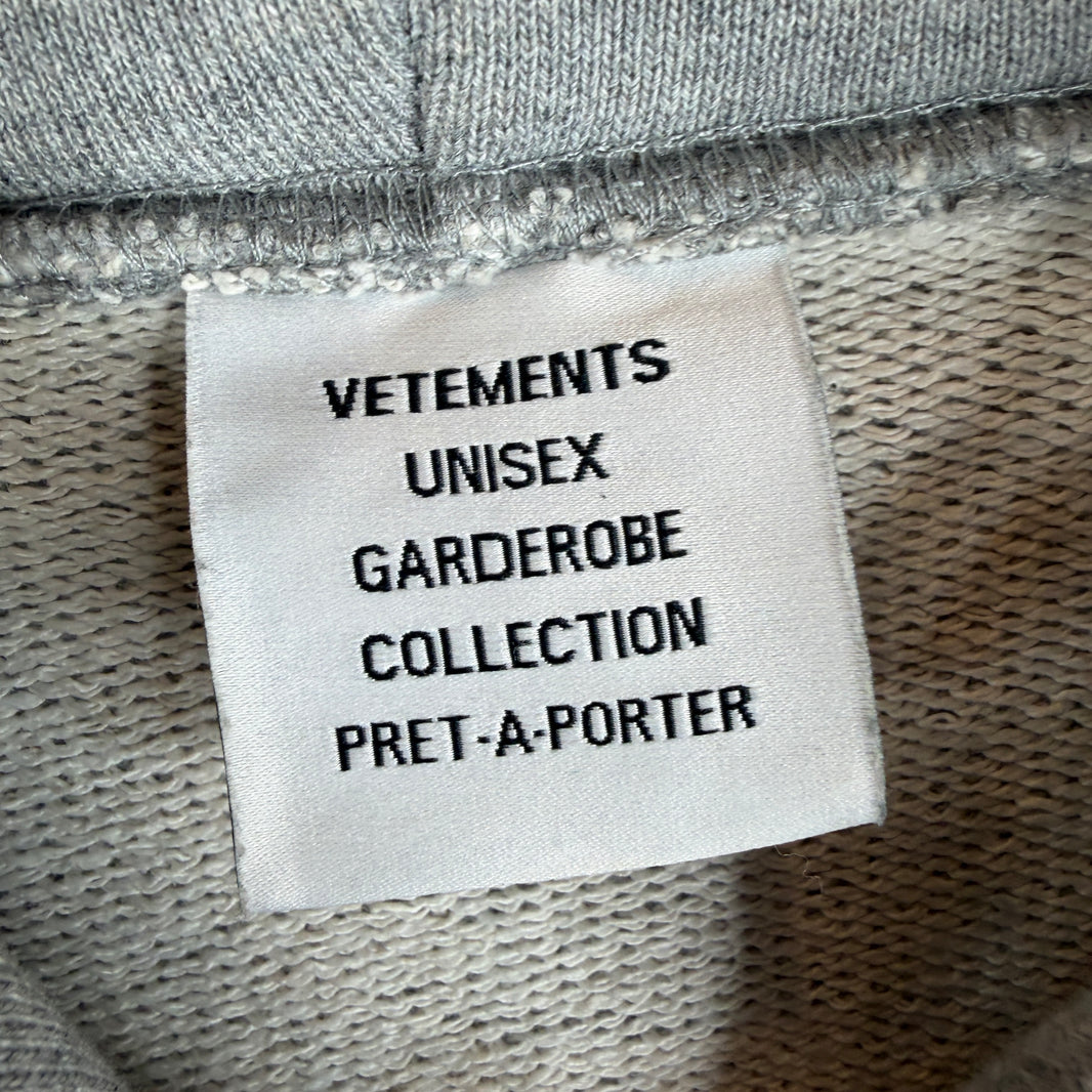 VETEMENTS Gray Name Tag Zip Up Hoodie