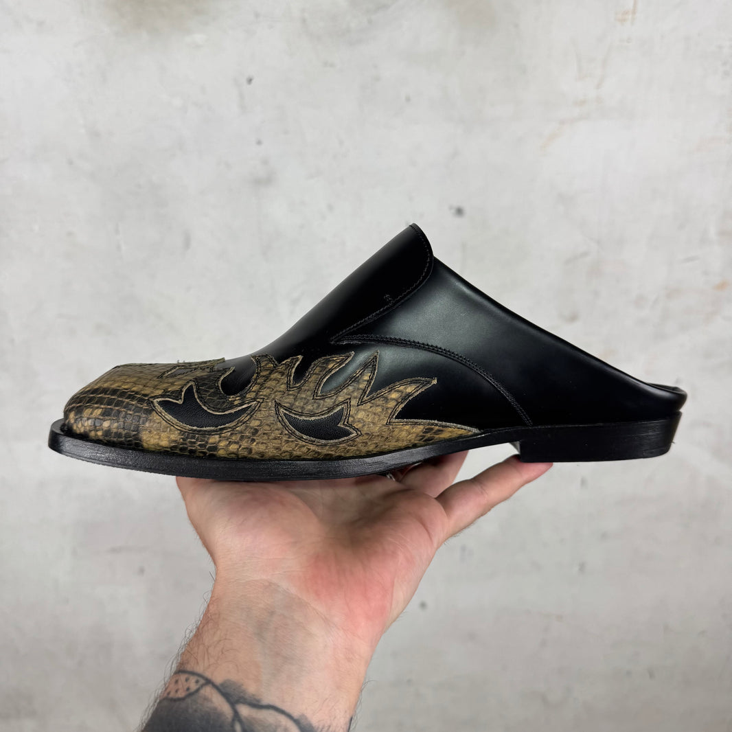 Dries Van Noten Cowboy Snakeskin Paneled Mules