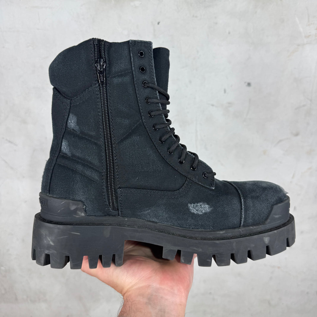 Balenciaga Black Distressed Strike Combat Boots