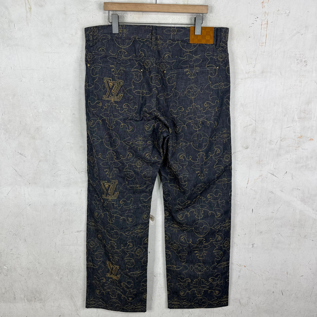 Louis Vuitton Loose Arabesque Embroidered Monogram Jeans