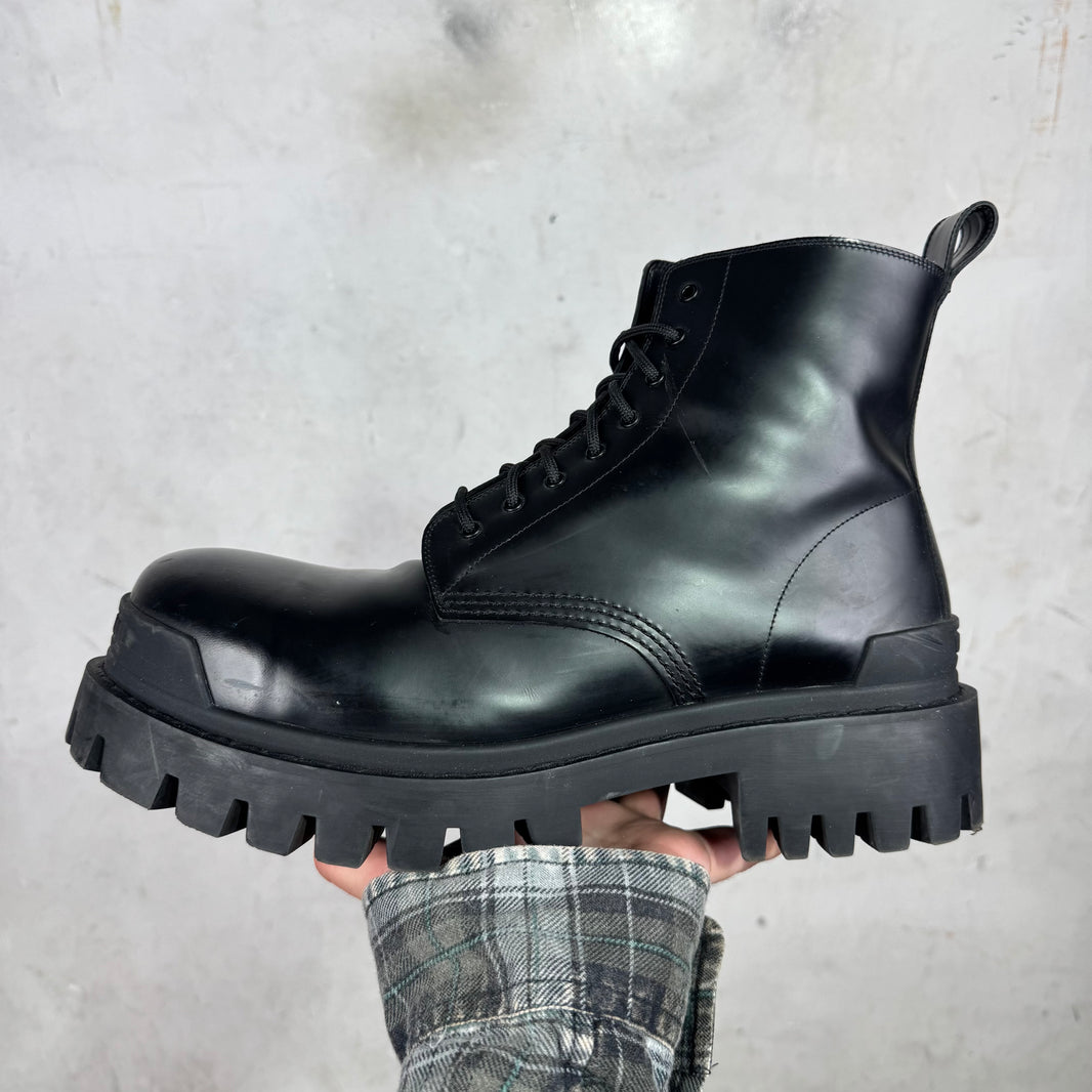 Balenciaga Black Leather Strike Boots