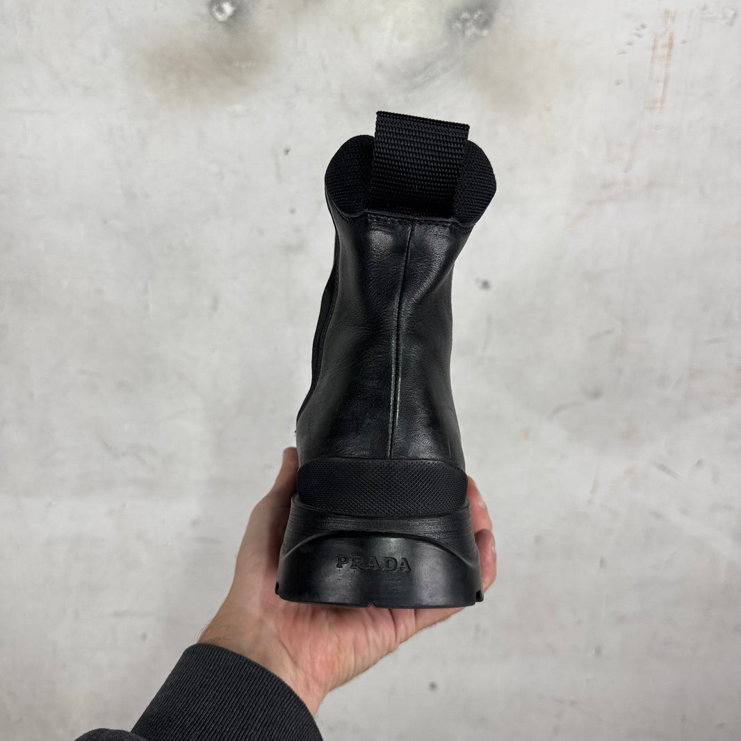 Prada Black Leather Slip Brixxen Boots