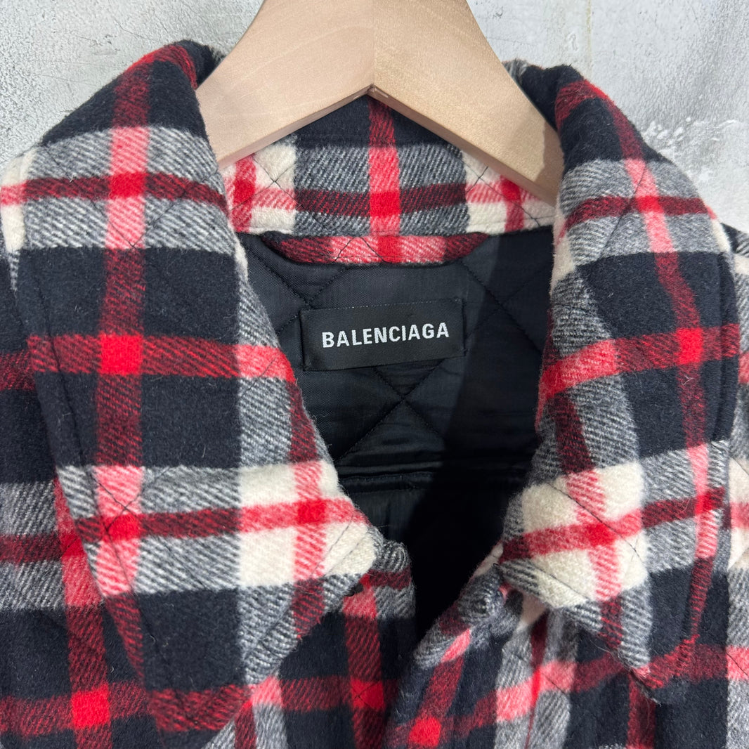 Balenciaga Heavy Plaid Snap Flannel Jacket