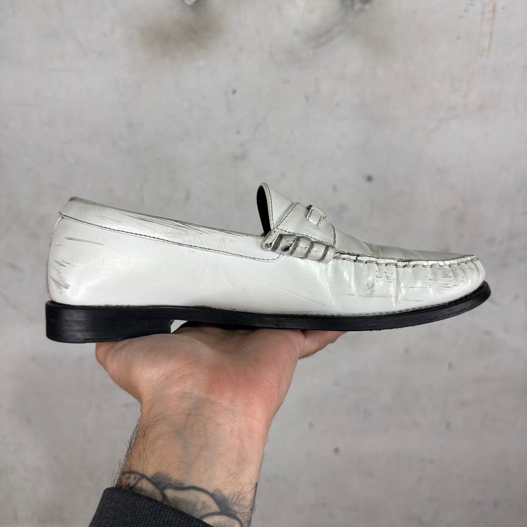 Celine White Leather Triomphe Loafers