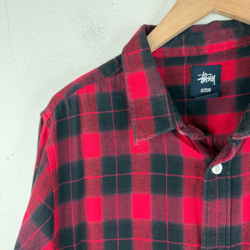 Stussy Red Black Button Up Flannel