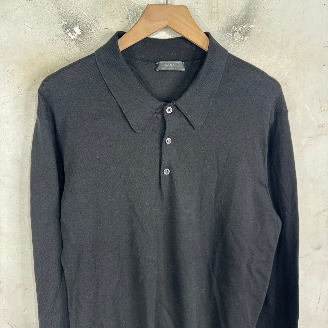 Prada Black Cotton Knit Rugby Sweater