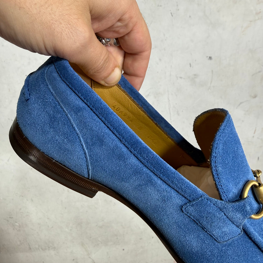 Gucci Blue Suede Horsebit Loafers
