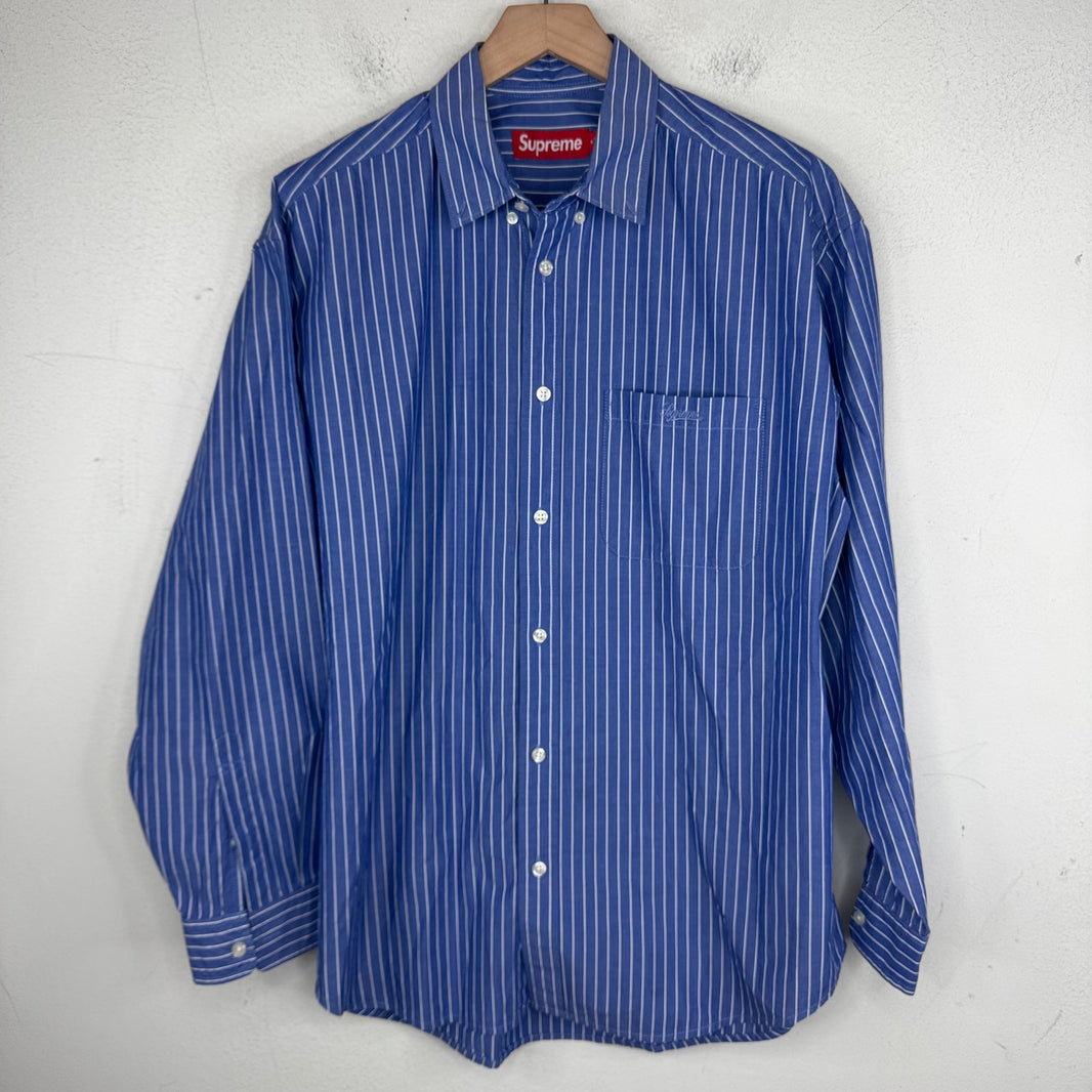 Supreme Blue Script Striped L/S Shirt