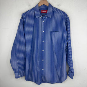 Supreme Blue Script Striped L/S Shirt
