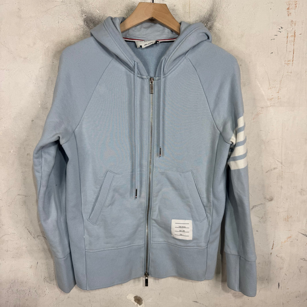 Thom Browne Blue Striped Zip Hoodie