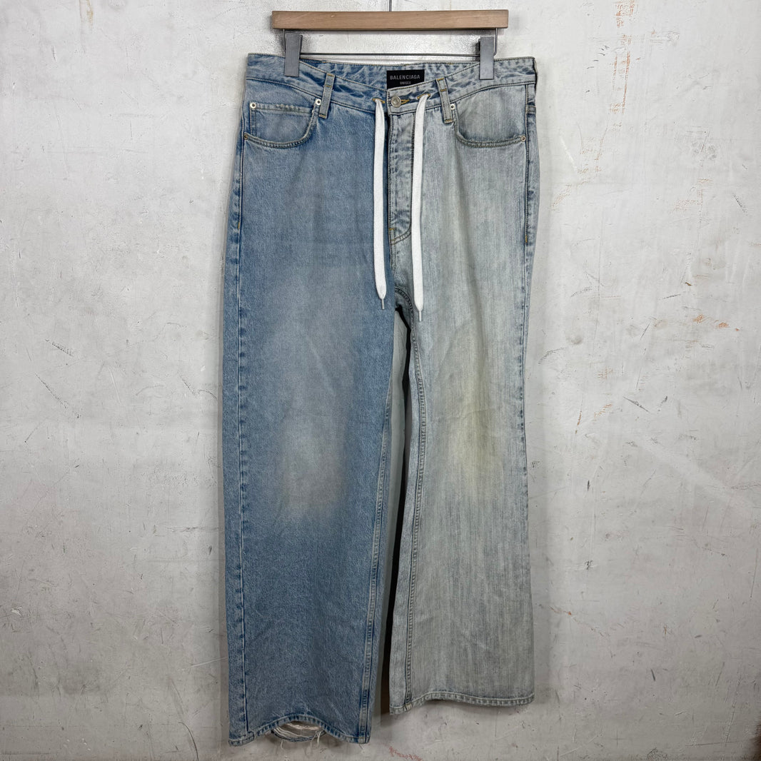 Balenciaga Light Wash Split Drawstring Jeans