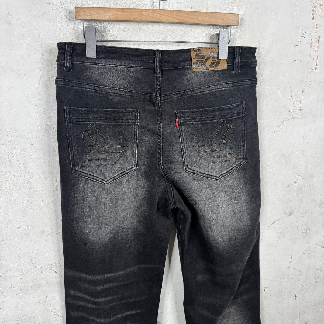 Sicko Embroidered Washed Black Jeans