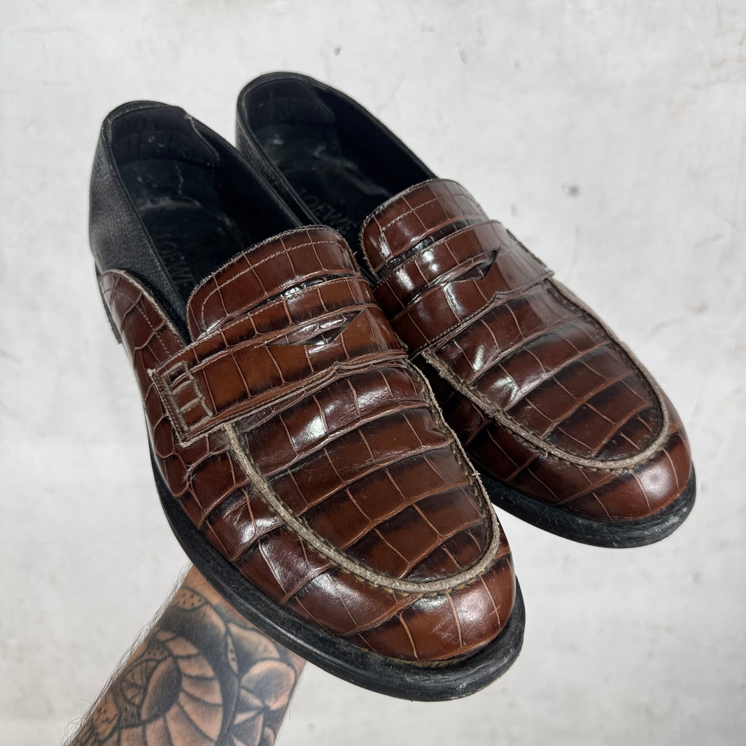 Loewe Faux Croc Penny Loafers