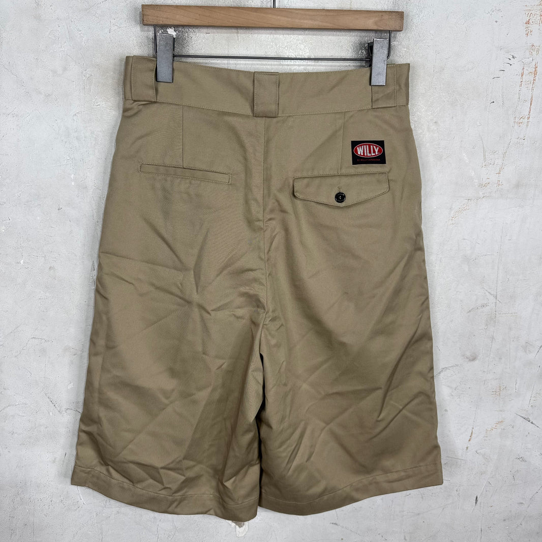 Willy Chavarria Khaki Pleated Canvas Shorts
