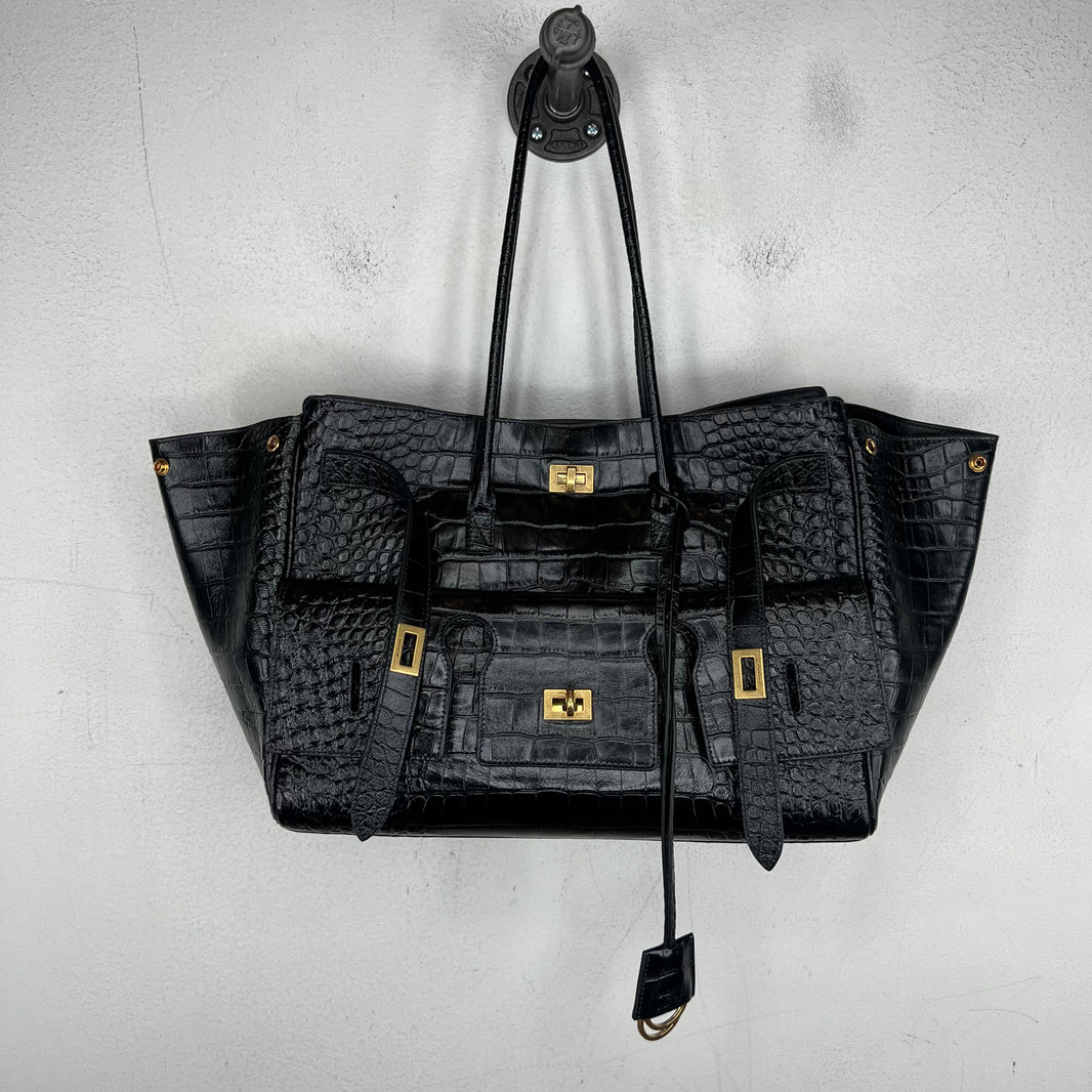 Balenciaga Medium Croc-Embossed Bel-Air Bag