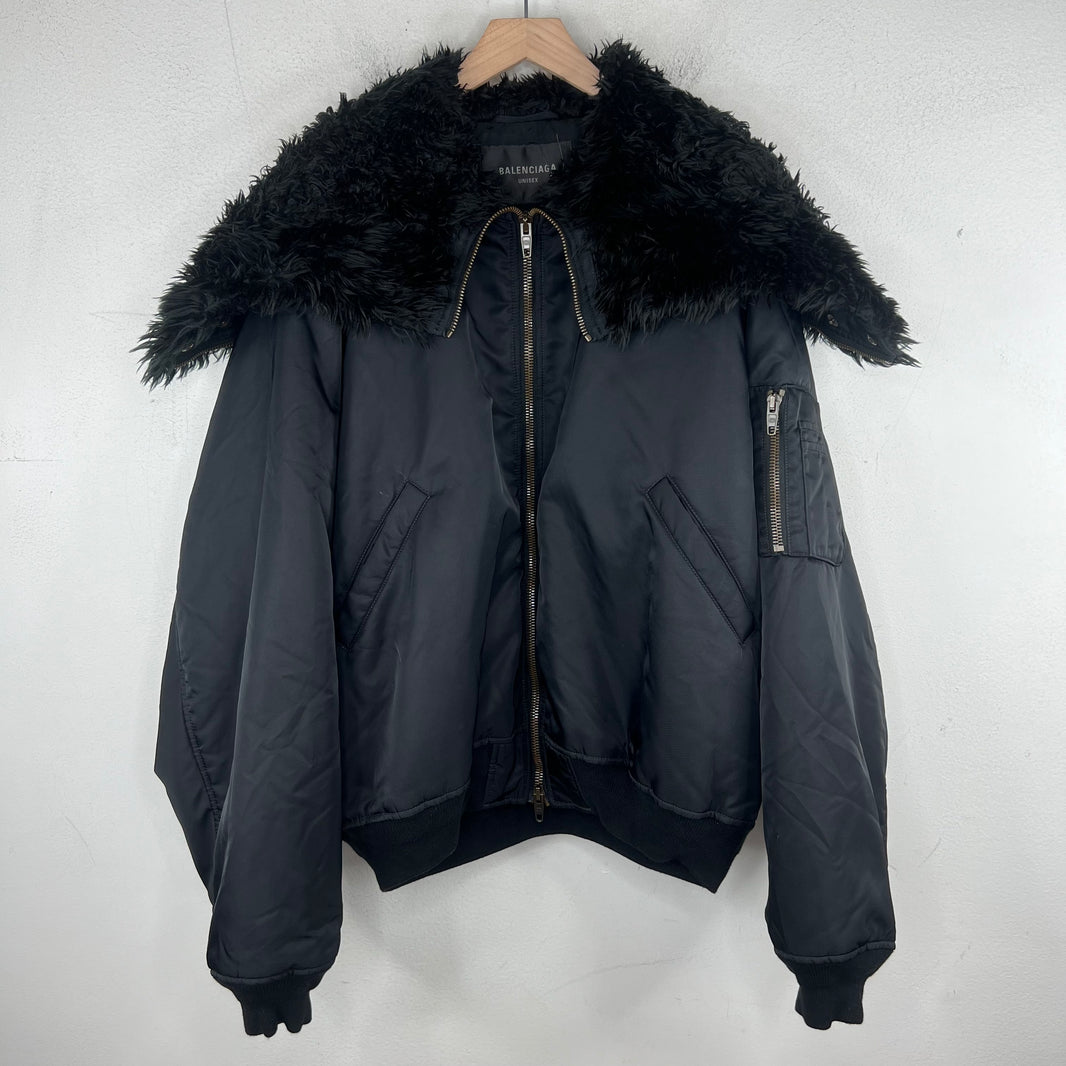 Balenciaga Faux Fur Hooded Bomber Jacket
