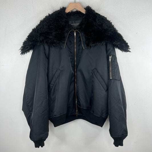 Balenciaga Faux Fur Hooded Bomber Jacket