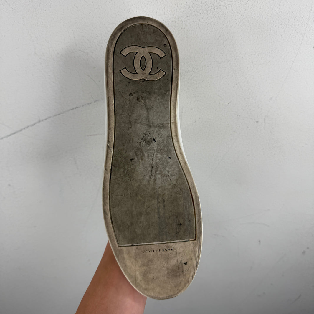 Chanel White/SIlver CC Logo Rubber High Sneakers