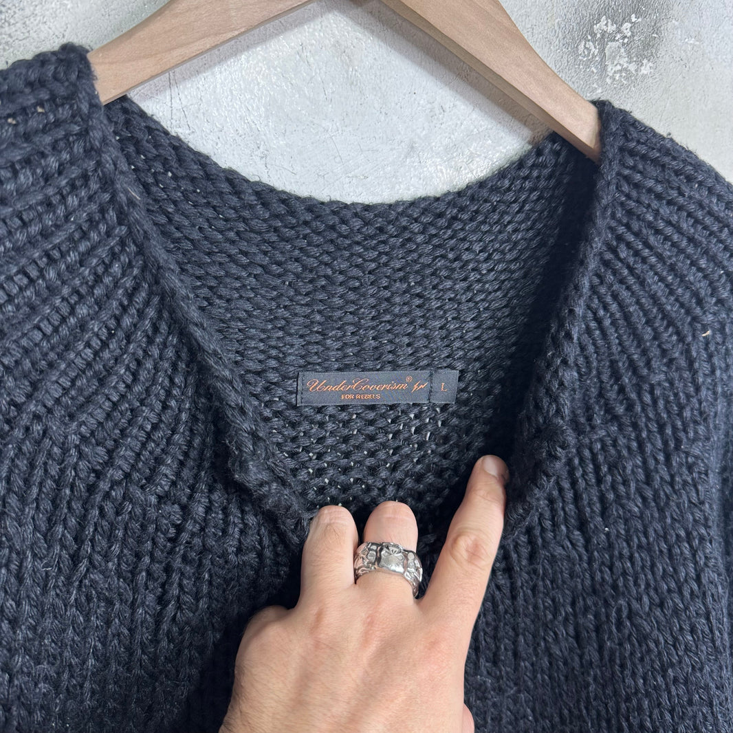Undercover Leather Lace Up Heavy Knit Sweater