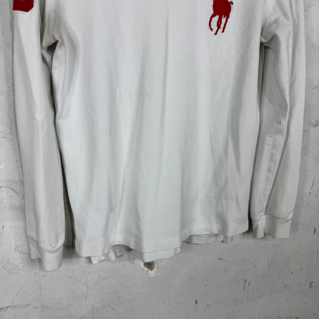 Ralph Lauren White Red Big Pony #3 L/S Polo
