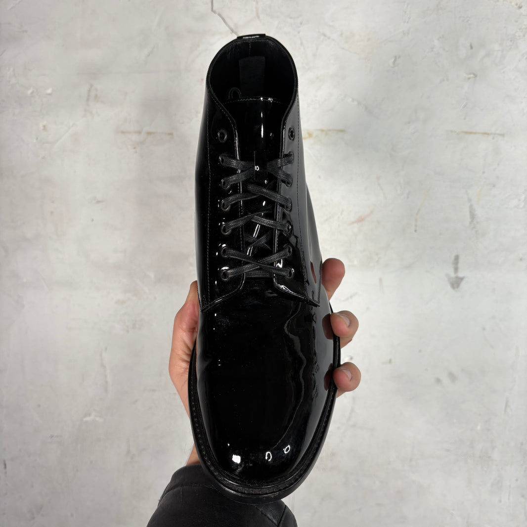 Saint Laurent Patent Leather Lace Up Boot