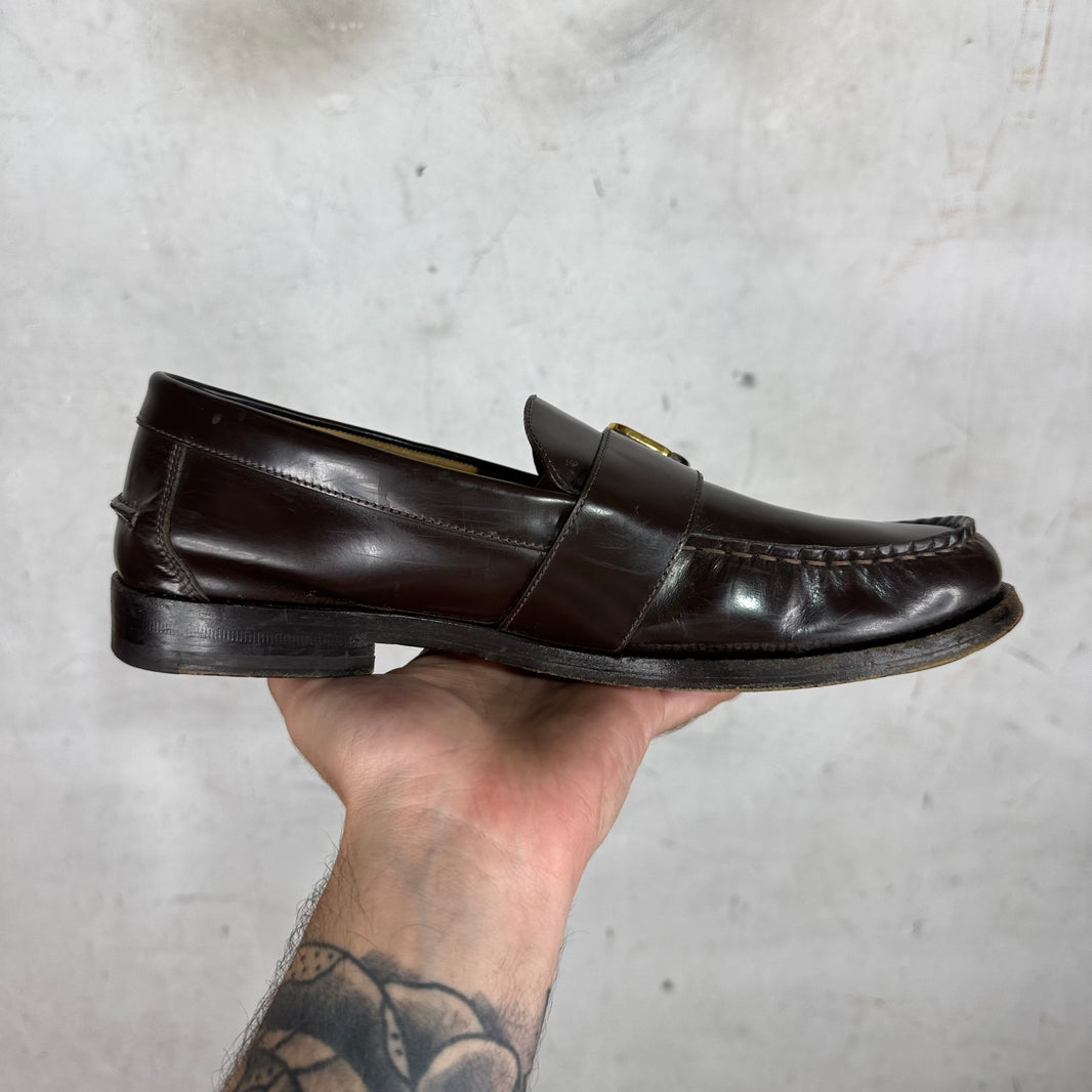Gucci Two Tone G Buckle Brown Loafers