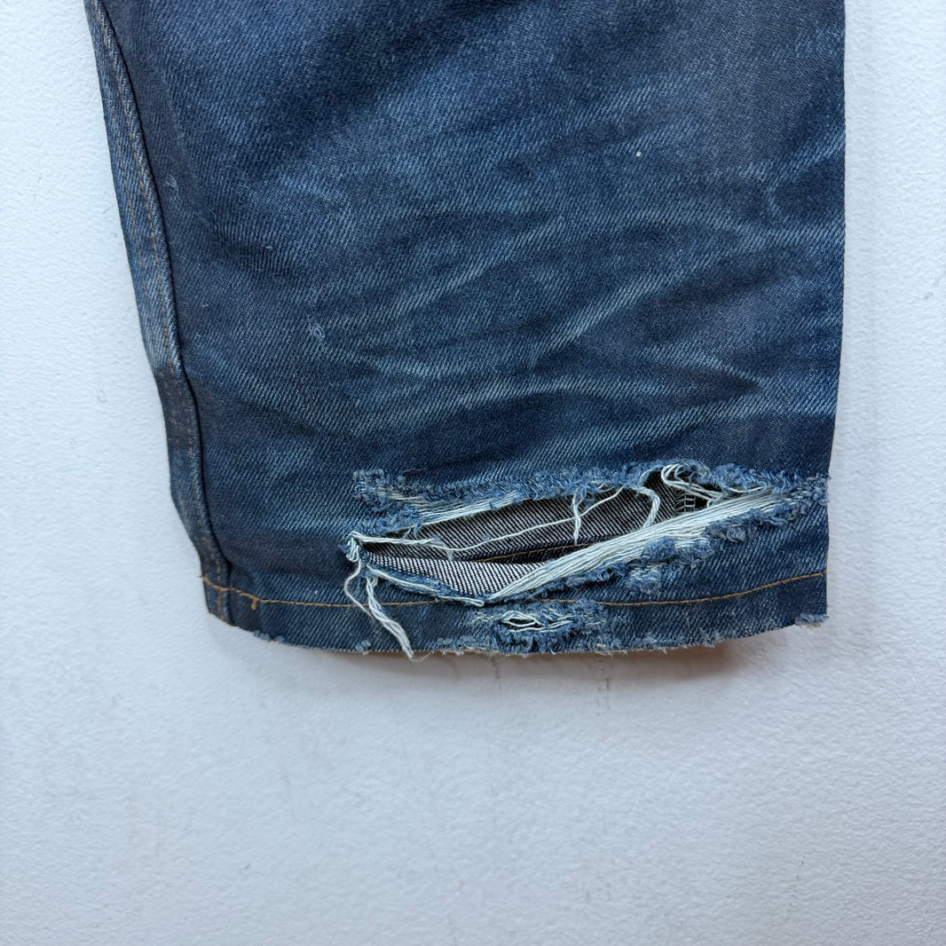 Balenciaga Coated Distressed Dark Wash Straight Leg Jeans