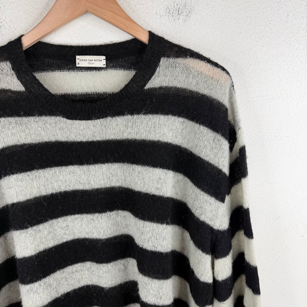 Dries Van Noten Striped/Cheetah Thin Knit Sweater
