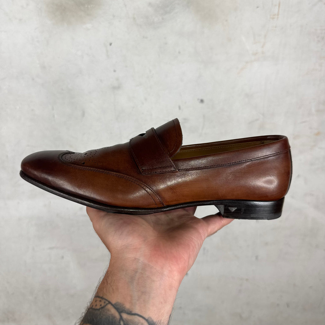 Prada Brown Leather Wing Tipped Loafers
