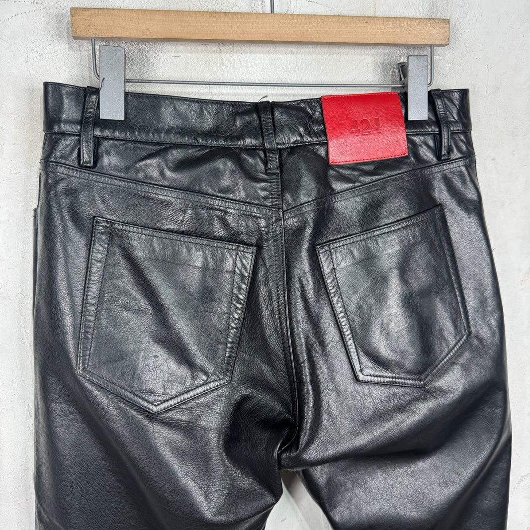 424 Leather Denim Pants