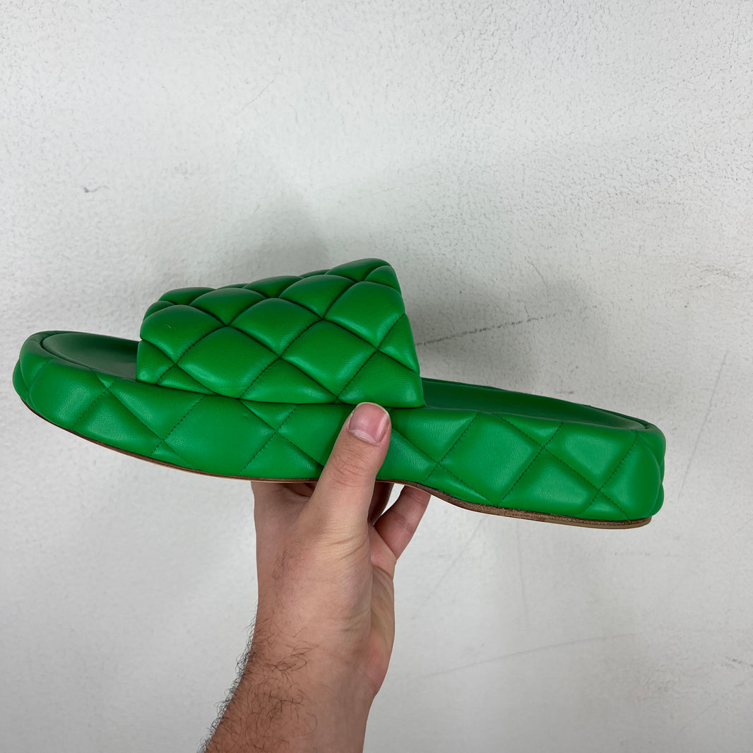 Bottega Veneta Green Woven Intrecciato Slides