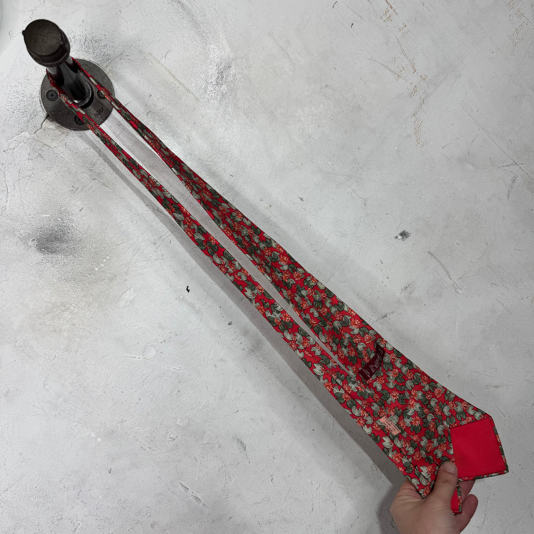 Hermes Red Lily Pad Tie