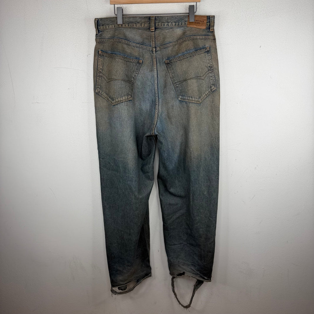 Balenciaga Waxed Mud Blue Wash Baggy Jeans