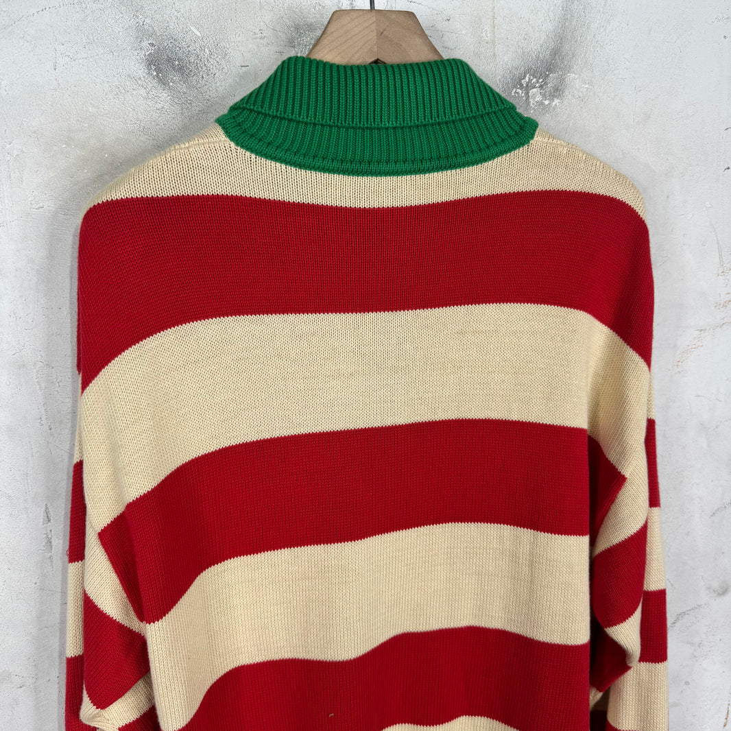Gucci Striped Logo Knit Polo Sweater