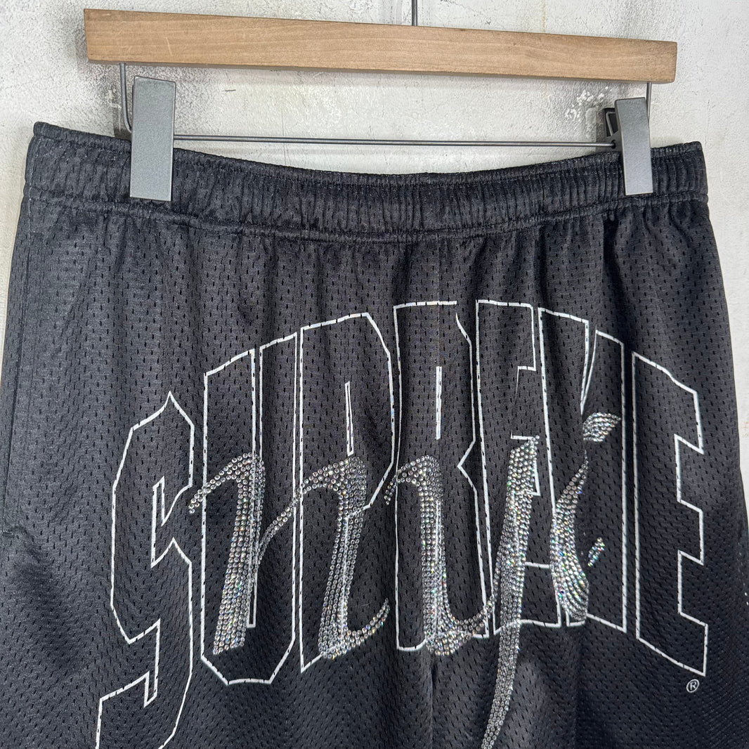 Supreme Rhinestone Script Mesh Shorts
