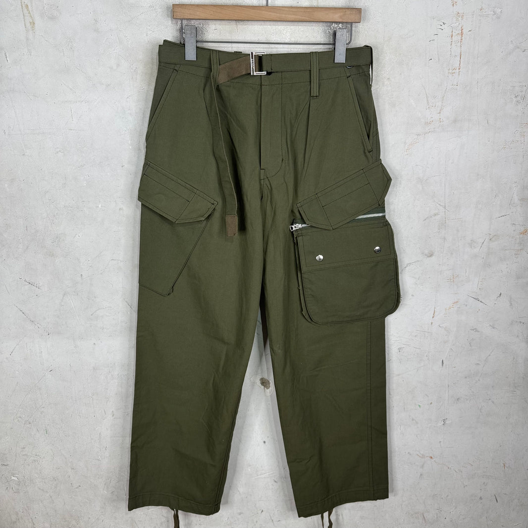 Sacai Wide Belted Olive Cargo Pants