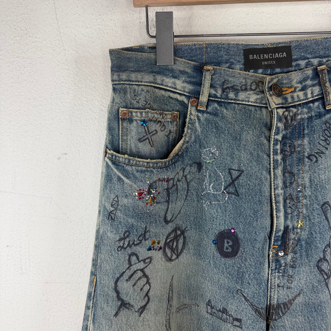 Balenciaga Rhinestone Scribble Jeans